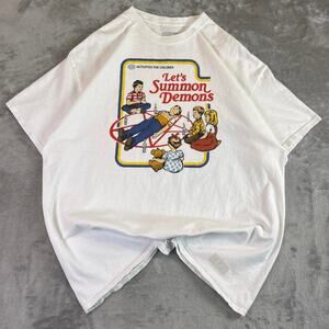Steven Rhodes “Let’s Summon Demons”Graphic T Shirt White Funny Cartoon Tee